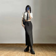 Goth Dark Elegant Mall Gothic Trumpet Women Midi Skirts Grunge High Waist Split Sexy Club Long Skirt Slim Party Streetwear