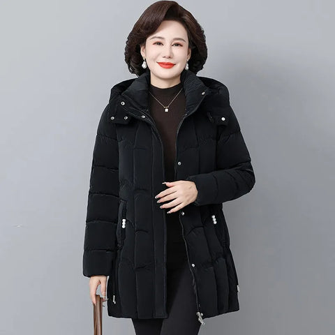 Women's Winter Thickened Jackets Down Cotton Parkas Hooded Quilted Long Pockets coat Middle aged Female Overcoat