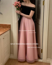 XPAY Black Pink Korea Evening Party Dress Customized A Line Strapless Wedding Photo Shoot Sleeveless Backless Corset Prom Dress