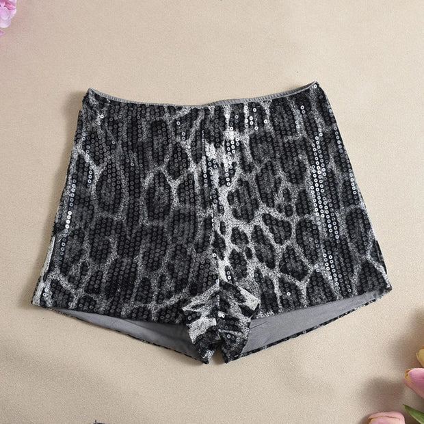 Sexy Chic Sequin Womens Street New Leopard Print Stretch Hot Short Pants Club Wear Elastic High Waist Party Night Casual Shorts