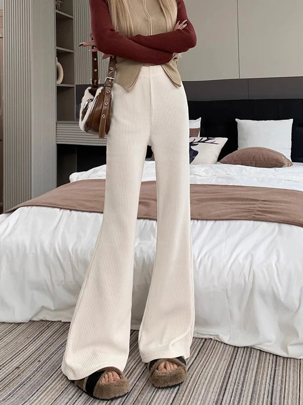 Jmprs Vintage Black Corduroy Flare Pants Women Casual High Waist Korean Trousers Fall Winter Female Simple Design Solid Pants