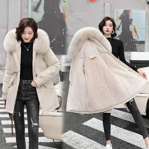 Free shipping AYUNSUE Winter Jacket Women Parka Long Coat Wool Liner Hooded Parkas With Fur Collar Warm Snow Wear Padded Clothes