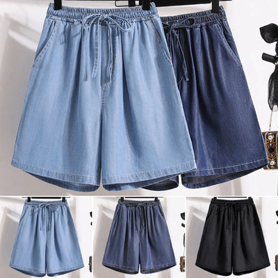 Women's Fashion Solid Color Pants Pocket Button Up Capris Loose Elastic Waist Wide Leg Shorts Pants for Women Women’s Pants