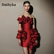 Dathyka  Fairytale Strapless Hocoming Dress 3D Appliques Sleeveless Knee Length Lacing up Vestidos De Festa Customized