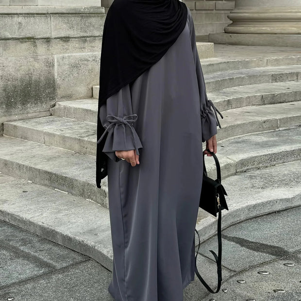 Ramadan Bowknot Dubai Abaya Dress Arabic Muslim Women Modest Clothing Islam Party Kaftan Turkey Robe Eid Djellaba Kebaya Caftan