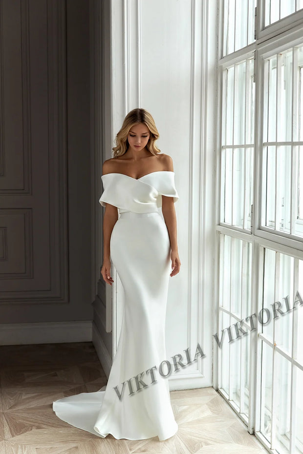 VIKTORIA Classic Satin Wedding Dress For Woman Bride 2025 Detachable Train Off Shoulder Mermaid Vestidos De Novia Drop Shipping