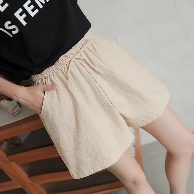 High Waisted Casual Linen Shorts Women Gym Workout Shorts Cotton Short Pants Loose-fitting Ladies Short Femme Women Shorts Sport