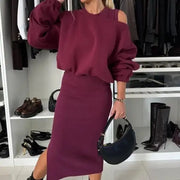 Women's 2 Piece Dress Outfits Bodycon Sleeveless Sweatshirt Dress Set and Long Sleeve Sweatshirt