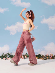 Pink Star Straight Leg Jeans Women's Summer Design Feel Y2K Loose and Slim Wide Leg Casual Pants