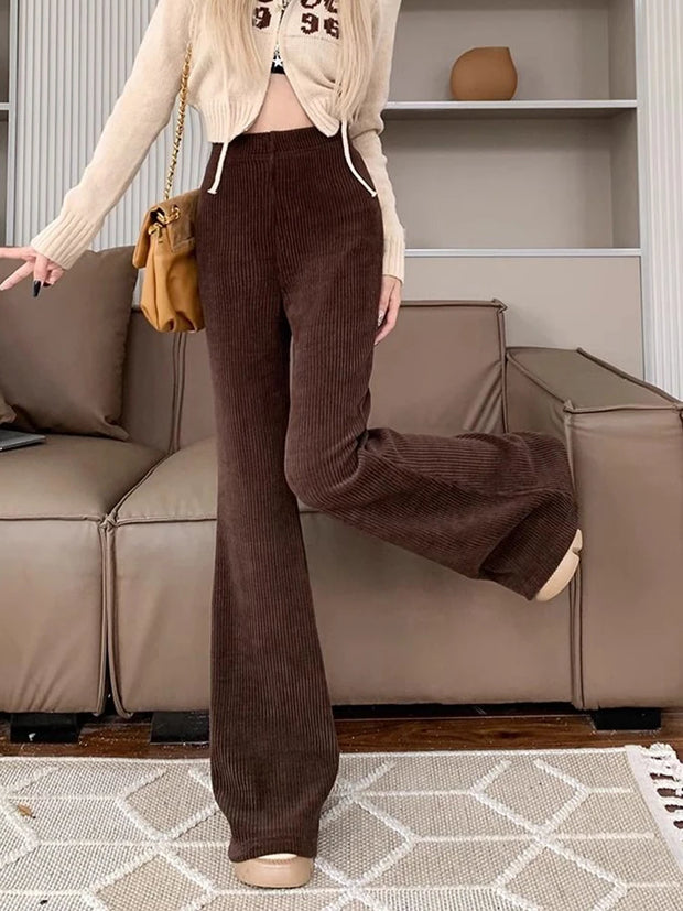 Jmprs Vintage Black Corduroy Flare Pants Women Casual High Waist Korean Trousers Fall Winter Female Simple Design Solid Pants