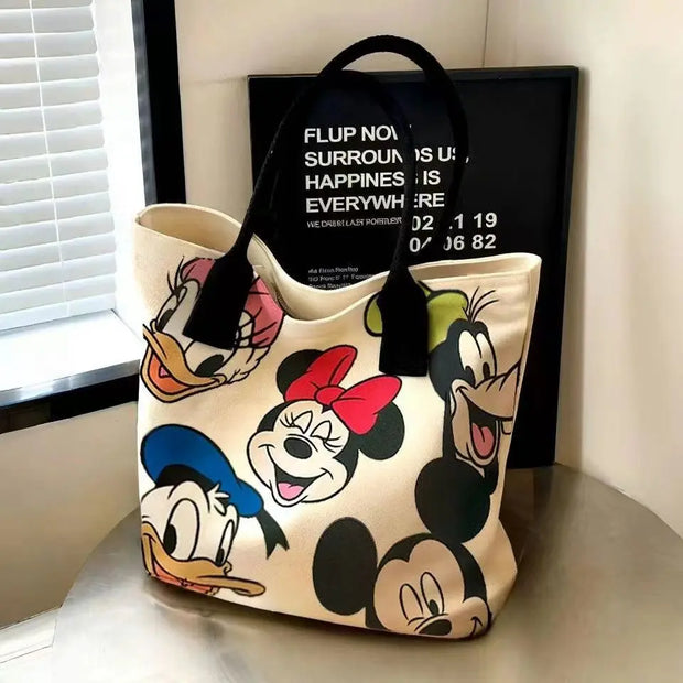 New Disney Minnie Pluto Cartoon Large Capacity Women's Canvas Bag Hand Shopping Bag Shoulder Bag Shopping Handbag