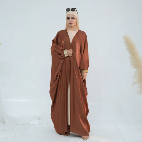 Middle East Muslim Fashion Shiny Kimono Cardigan Women Dress Dubai Abaya Kebaya Morocco Caftan Femme Robe Islam Jalabiya Ramadan