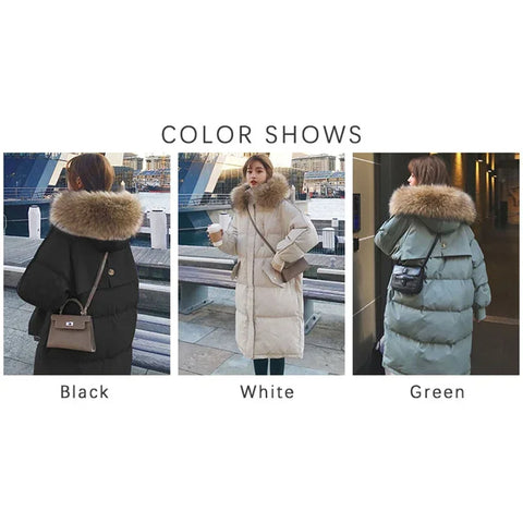 TFETTERS with Fur Collar Hooded Long Coat Women 2024 New Korean Casual Loose Down Cotton Padded Parkas Women Winter Clothing