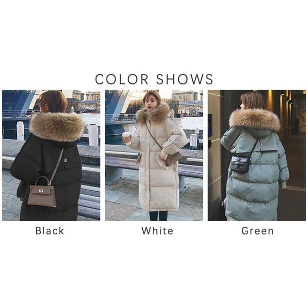 TFETTERS with Fur Collar Hooded Long Coat Women 2024 New Korean Casual Loose Down Cotton Padded Parkas Women Winter Clothing