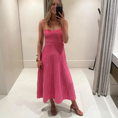 Summer Midi Sling Dress Sexy Women Square Collar Suspender Dress High Waist Ruffles Skinny Long Dress for Party Club Streetwear