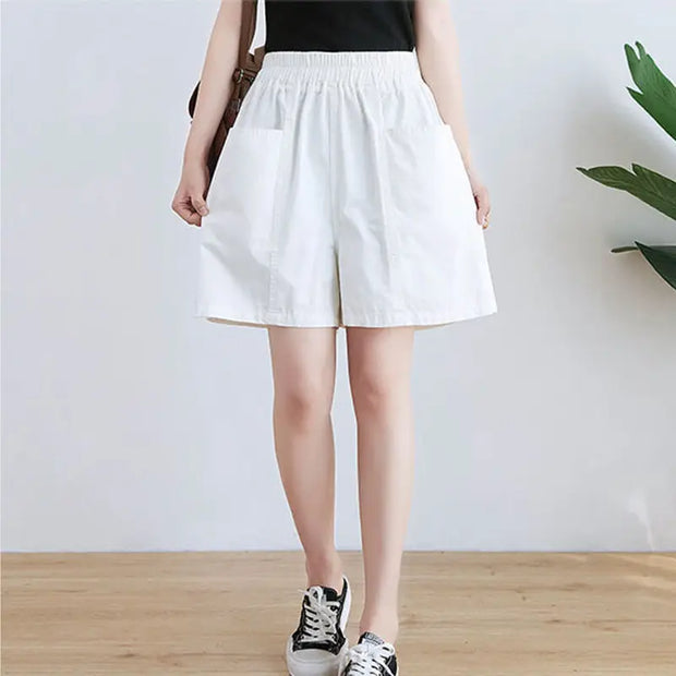 High Waist Black Pockets Patchwork Shorts Summer New Solid Loose All-match Youth Wide Leg Pants Casual Fashion Women Clothing