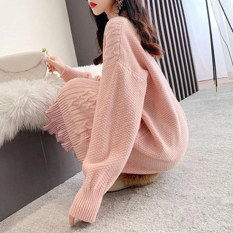 Autumn Winter Long Sleeve Sweater Dress Women Korean Ruffles Loose Knitted Dresses Woman 2023 Women's Mid-Length Knit Base Dress