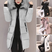 Hooded Cotton Coat Windproof Hooded Winter Cotton Coat with Zipper Pockets for Women Thickened Warm Mid Length Down Coat