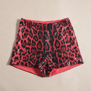 Sexy Chic Sequin Womens Street New Leopard Print Stretch Hot Short Pants Club Wear Elastic High Waist Party Night Casual Shorts