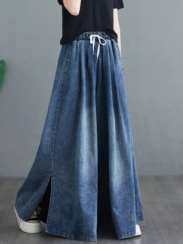 Oversized Jeans Spring Summer Long Wide Leg Pant Women Loose Pleated Fashion Split Ladies Trousers Elastic High Waist Woman Pant