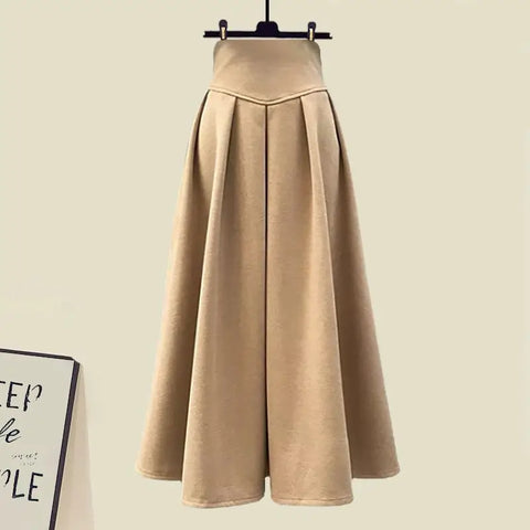 Korean Fashion Casual Skirt Sets Knitted Pullover+ Slim Umbrella Skirt Two Piece Set Plus Size Clothing