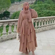 Muslim Open Kimono 3 Layer Abayas for Women Chiffon Dress Dubai Turkey Kebaya Cardigan Arab Robe Islamic Clothes Caftan Marocain