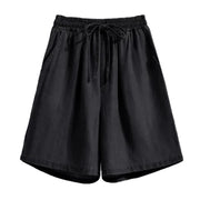 Women's Fashion Solid Color Pants Pocket Button Up Capris Loose Elastic Waist Wide Leg Shorts Pants for Women Women’s Pants