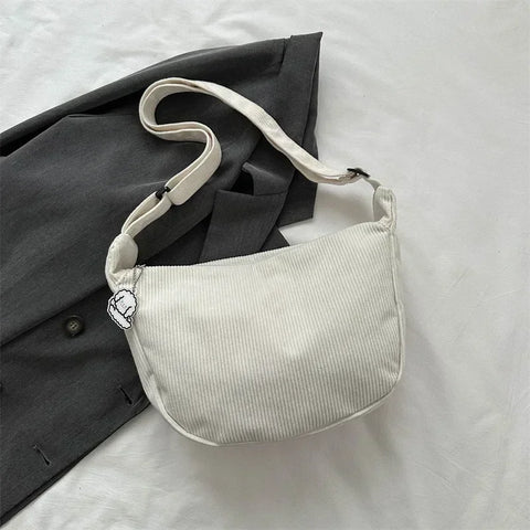 Black Corduroy Bags for Women Japanese Canvas Large Single Shoulder Crossbody Dumpling Bag Student Korean Casual Choth Handbag