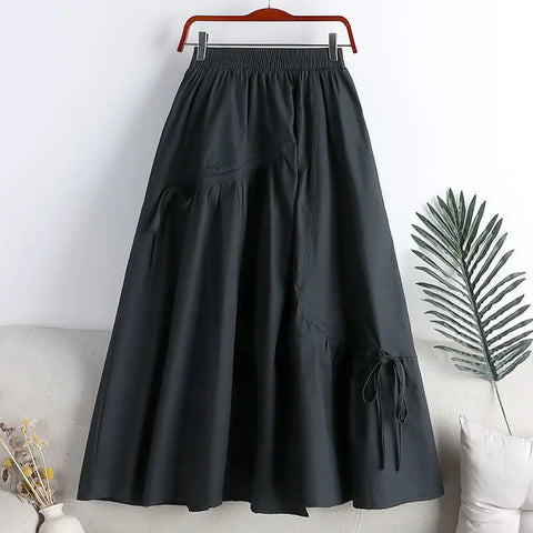 5 Colors Midi Skirts Women Summer Irregular Literary Design Loose Office Lady Pure Basic Temperament A-line All-match High Waist