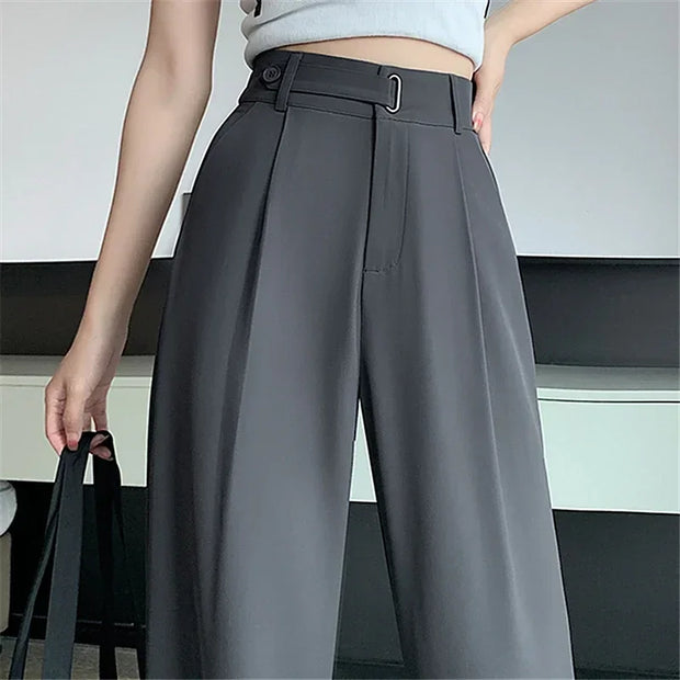 High Quality Casual Suit Wide Leg Pants Women Elegant 2025 Spring Summer Fashion Solid Color High Waist Loose Outwear Trousers