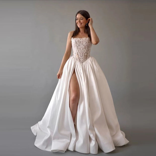 2025 Elegant Women Wedding Dresses Sexy Sleeveless A-Line Gowns Mopping Length Engagement Banquet Vestidos De Novias Customized