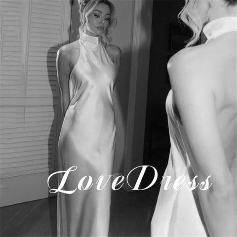 Customized Love Sexy Halter Soft Stain Meimaid Open Back Wedding Dress Simple Floor Length Sleeveless High Neck Robe de mariée