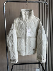 Quilted coat for women ETJ 2024traf QUILTED JACKET WITH TIES new beige drawstring high neck pocket clip cotton jacket for women