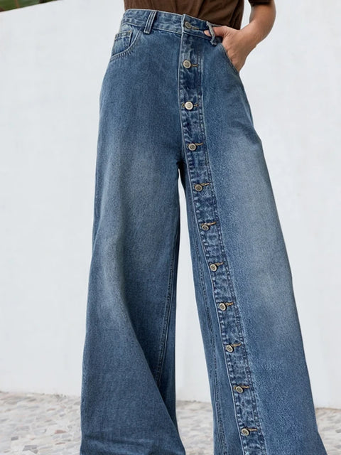 Krismile Baggy Jeans Women Pants for Spring Summer 2024 Fashion Buttoned Pockets High Waisted Loose Jean Leisure Pants Bottoms