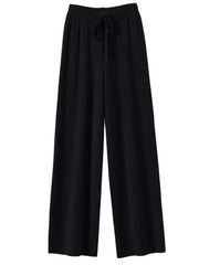 Knitted Wide-Leg Pants Women's Lengthened Mop Pants High Waist Drawstring Straight-Leg Pants Loose Slimming Casual Trousers 2024