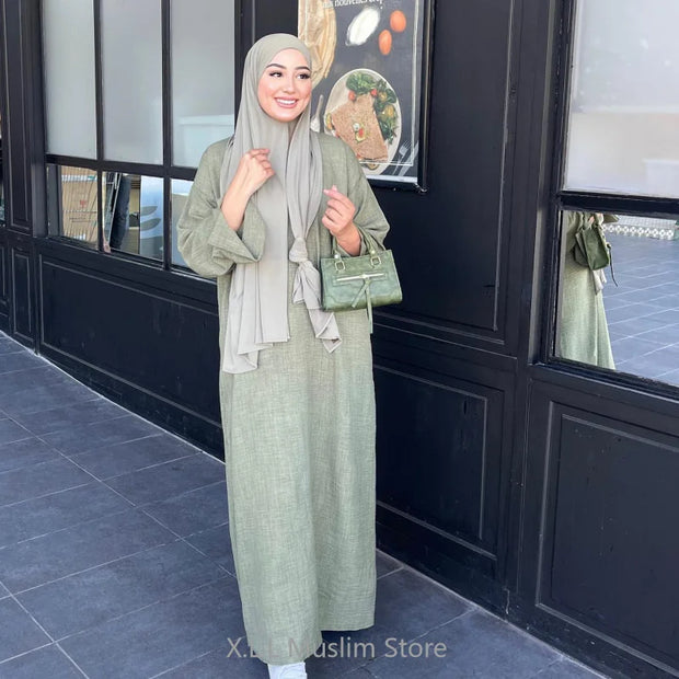 Casual Linen Abaya Solid Color Fancy Girls Abayas Winter Dresses Muslim Kebaya Kaftan Turkey Islamic Eid 2024 Abaya Caftan Femme