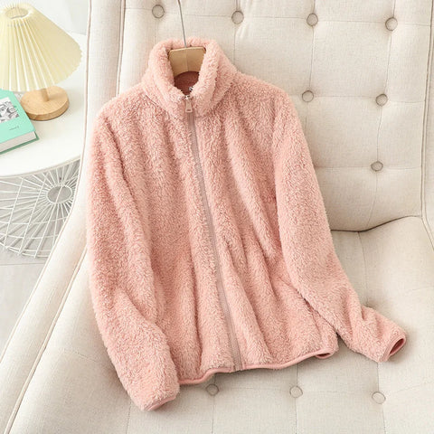 Women's Fleece Coat Winter Warm Thicken Jacket Two-Sided Wear Double-Sided Velvet Coral Fleece Coats Polar Fleece Jackets