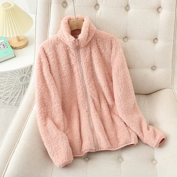 Women's Fleece Coat Winter Warm Thicken Jacket Two-Sided Wear Double-Sided Velvet Coral Fleece Coats Polar Fleece Jackets