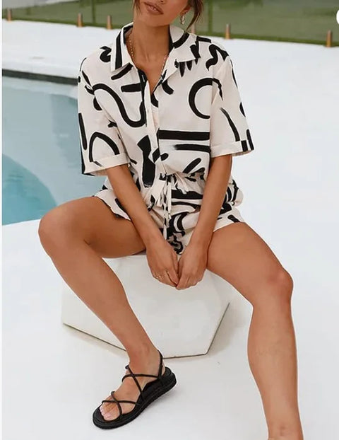 New In Matching Sets Women Summer Outfits For Women 2025 Casual Beach Holiday Loose Shirt Short Sets Bohemian Two Piece Set For