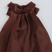 TRAF Halter Satin Long Dress Women Tied Backless Brown Midi Dress Summer Off Shoulder Party Dresses Pleated Evening Dress