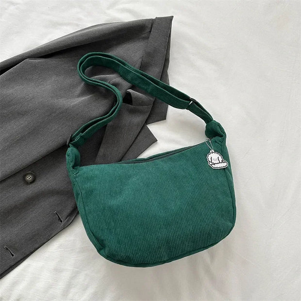 Black Corduroy Bags for Women Japanese Canvas Large Single Shoulder Crossbody Dumpling Bag Student Korean Casual Choth Handbag