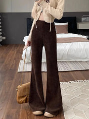 Jmprs Vintage Black Corduroy Flare Pants Women Casual High Waist Korean Trousers Fall Winter Female Simple Design Solid Pants