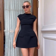 Fashion Sexy A-LINE Dress Women Summer Short Sleeve Black Slim Mini Dresses Casual Streetwear Clubwear Elegant Lady Party Dress