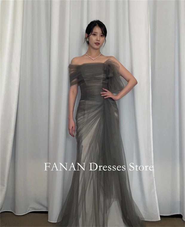 FANAN Customized Mermaid Evening Party Dresses Tulle Korea Green Ruched Wedding Women  Gowns Event Prom Gowns Customized