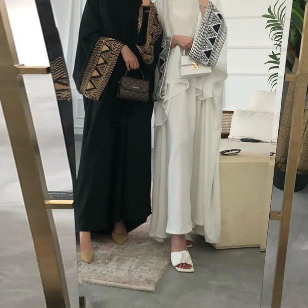 Eid White Open Kimono Abaya Dubai Luxury embroidery Islam Muslim Kaftan Dress Kebaya Palestine Abayas Women Jalabiya Vestidos