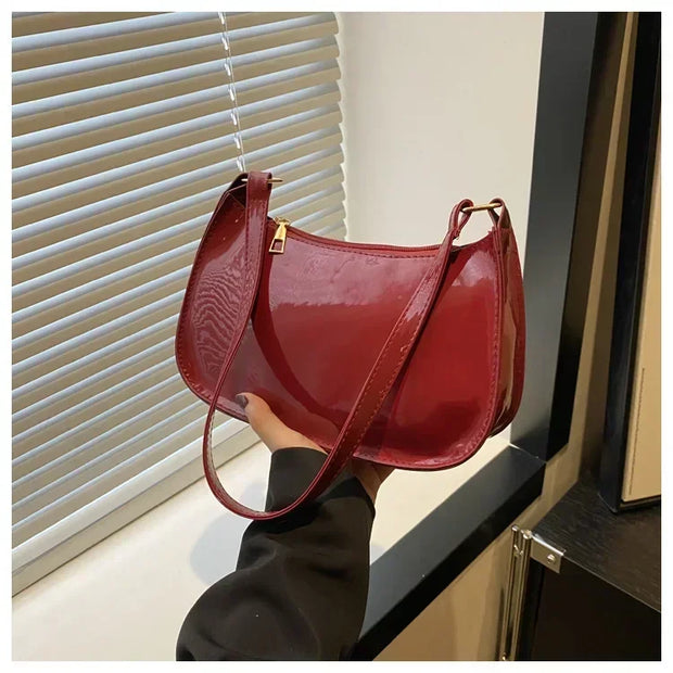 Women's Patent Leather Handbag Versatile Fashion Shoulder Casual Commuting Bags Girl Brand Designer Zipper Handbag Korean 2025