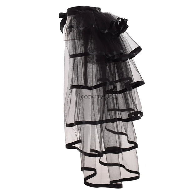 Women Punk Puffy Ruffle Tutu Bustle Skirts Sexy Steampunk Cocktail Party Tie-on Overskirt Gothic Tulle Skirt for Female