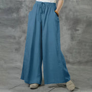 New Summer Loose Size Casual Wide-Leg Pants Solid Color Cotton Linen Elastic Waist Pants Ladies Street Drawstring Trousers