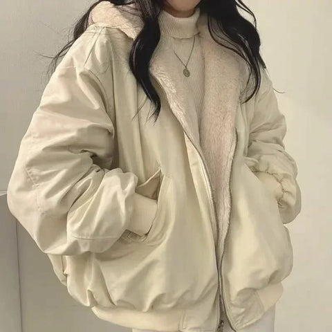 New Jackets for Women Thick Warm Parkas Oversized Double Sided Hooded Coat Korean Fashion Casual Loose Zip Up Jackets Coat Women