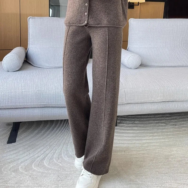 2024 High-end Cashmere Temperament Wide-leg Pants Women's High Waist 100 Pure Wool Pants Loose Casual Straight Outer Trousers